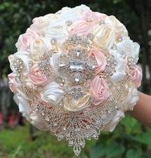Mhojpik Bridal Wedding Bouquet Light Pink Ivory Light Apricot 8.7"