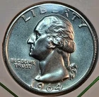 1964-P 🇺🇲 US WASINGTON 90% Silver Quarter Coin 🌟💎BU~GEM UNC~MS💎🌟 #17