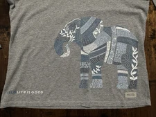 Life Is Good Long Sleeve T-Shirt Gray Large Elephant Wild Life Is Good Casual