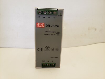 MEAN WELL DR-75-24 POWER SUPPLY, 24VDC OUTPUT, 3.2 AMP, DIN RAIL MOUNT