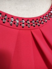 NINE WEST Woman XL Coral Pink Black Bead Sleeveless Tunic Top Blouse Sheer Shirt