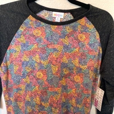 LuLaRoe Randy Size Medium Baseball Tunic Top T-shirt Multicolored Geometric