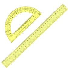 2 Packs 12'' Plastic Ruler And 6'' Plastic Protractor Set Clear Math Yellow