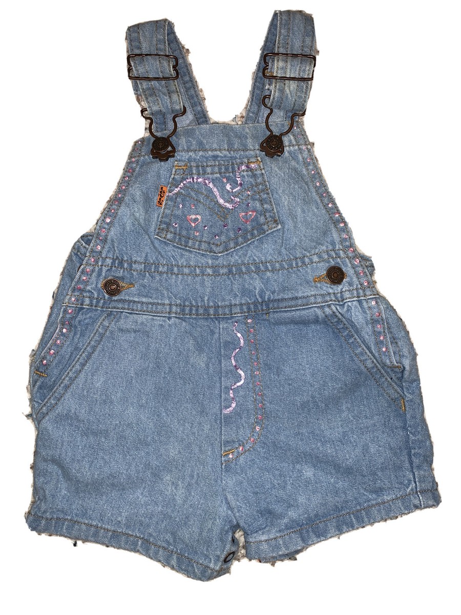 Vintage Little Levis Blue Denim Bib Overalls Shorts Baby Girl Months USA  Made
