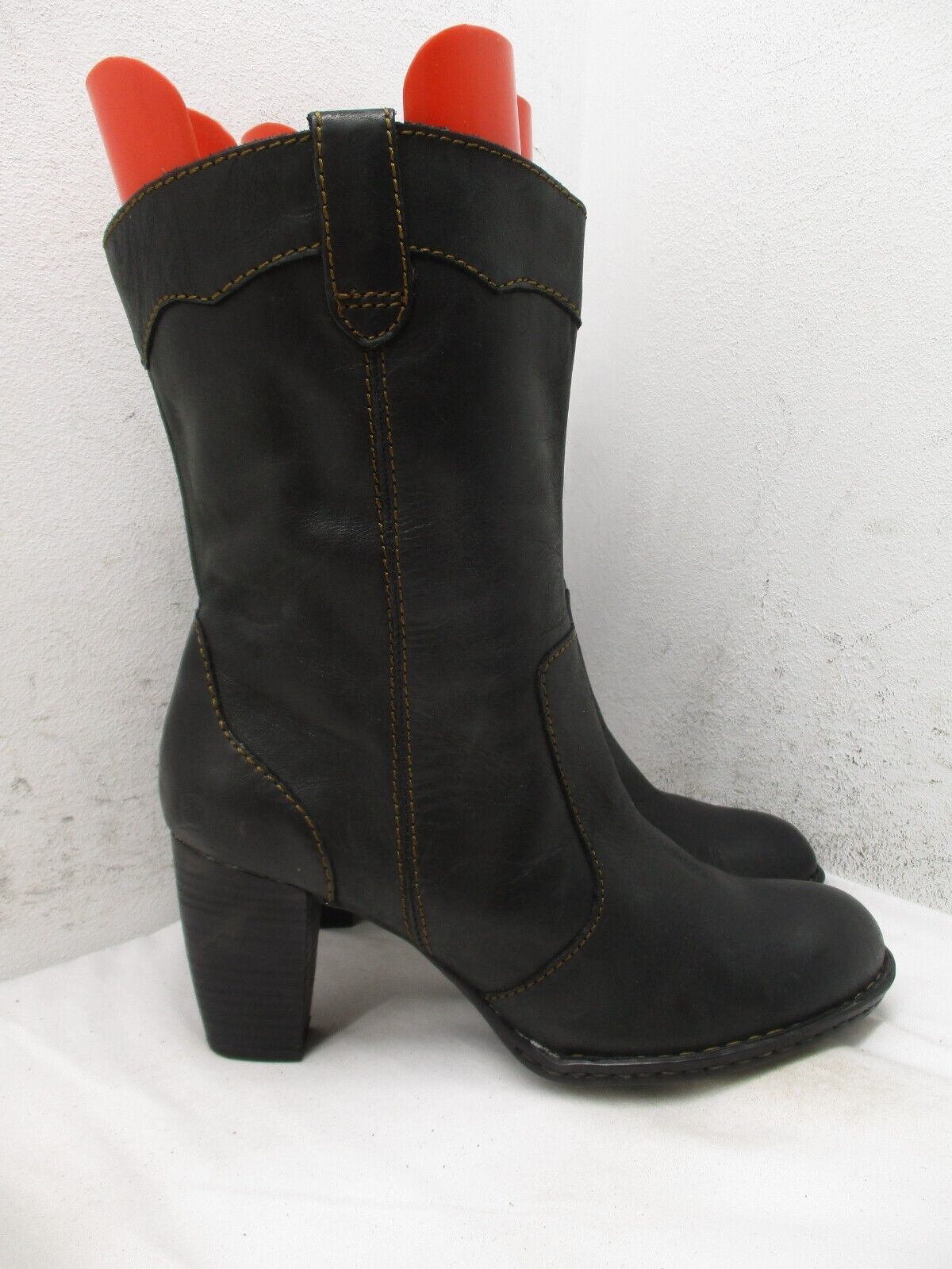 Born Black Leather High Heel Mid Calf Boots Women… - image 1