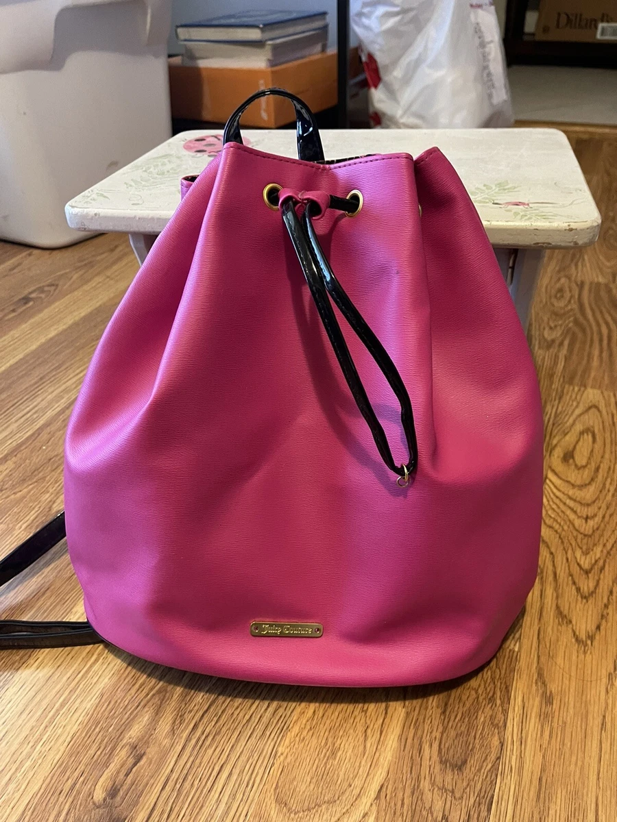 Juicy Couture Hot Pink and Black Backpack Purse Handbag. Drawstring