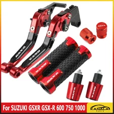 Red CNC Handle Grips Cap Brake Clutch Levers Set For SUZUKI GSXR 600 750 1000