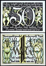 WYK on the island FÖHR "Old German Cellar" crazy nudes! complete Notgeld Germany