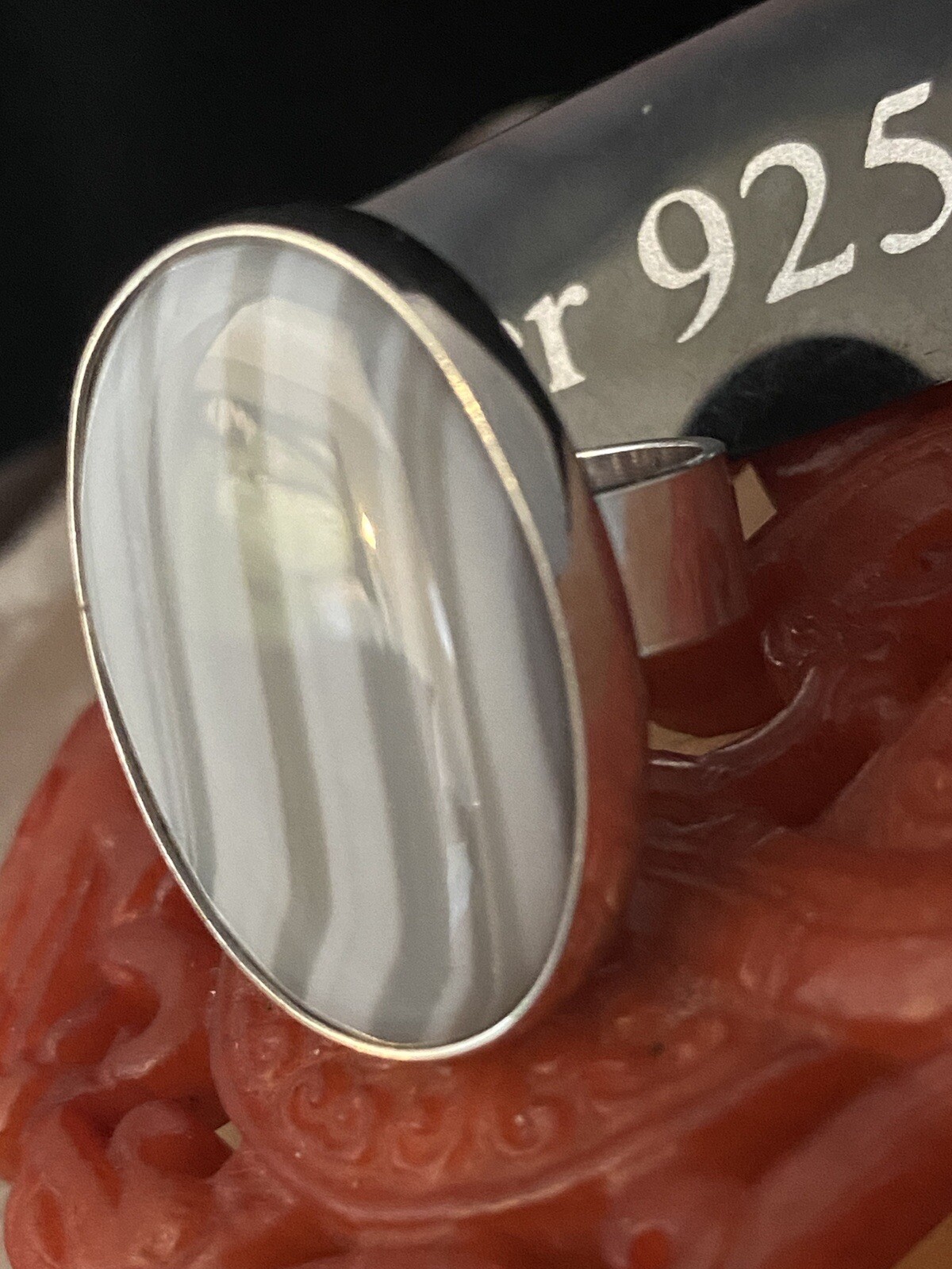 Solid Silver And Agate Large Statment Ring - image 2