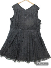 Sz 22W NWT $158 TAHARI Fit & Flare Black LACE LINED Sparkly Dress Sleeveless NEW