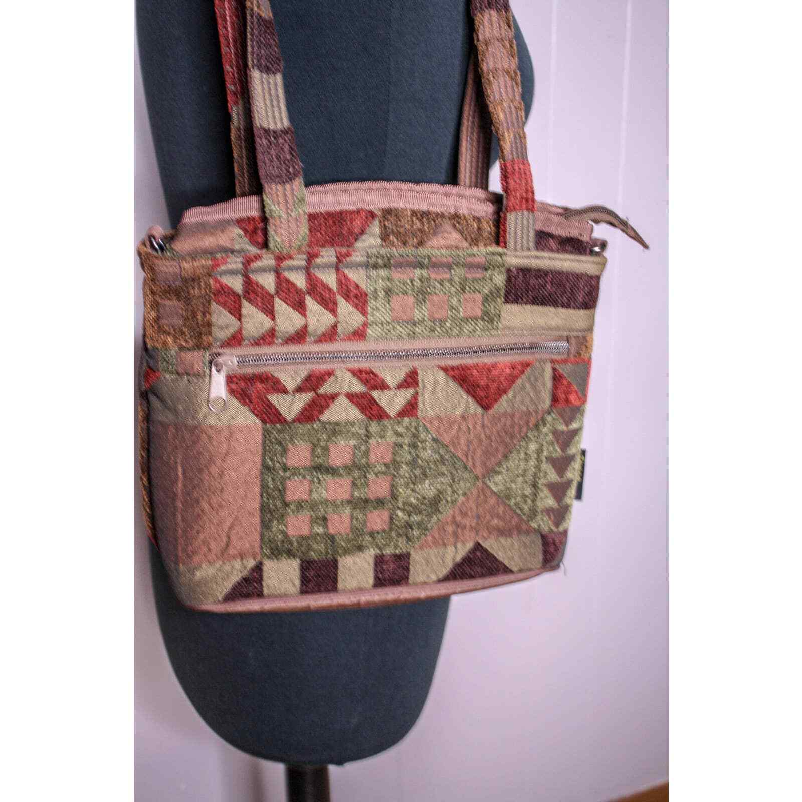 Donna Sharp Patchwork Shoulder Bag Purse Brown Re… - image 4