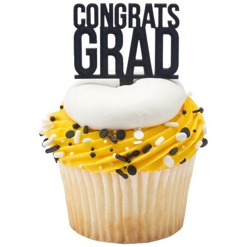 Graduation Cap & Diploma Cake Topper Set - Plastic Hat & Paper Scroll, Gold - View #3