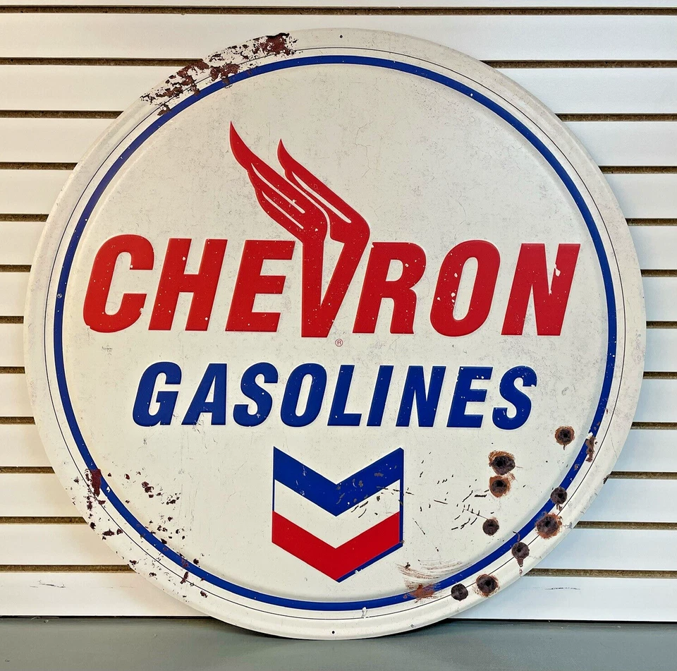 Placa de metal GRANDE 36" reprodução CHEVRON posto de gasolina e óleo - Imagem 3 de 4