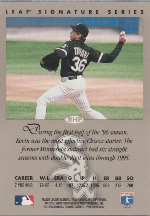 Kevin Tapani 1996 Donruss Leaf 签名系列亲笔签名卡 — 第 2/2 张图片