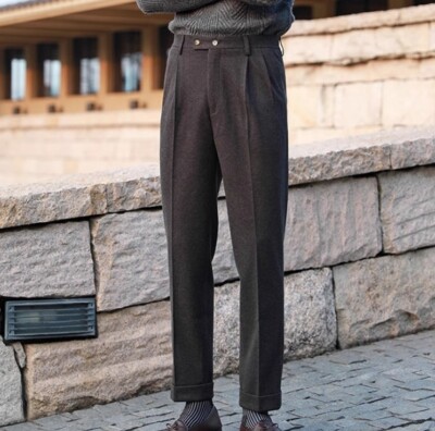 Business slim fit casual pants high waisted men straight leg retro dress  pants | eBay