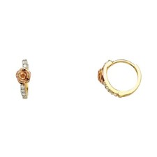 14K Yellow Pink Gold CZ Flower Rose Huggies Earringsrings Small Womens Girls