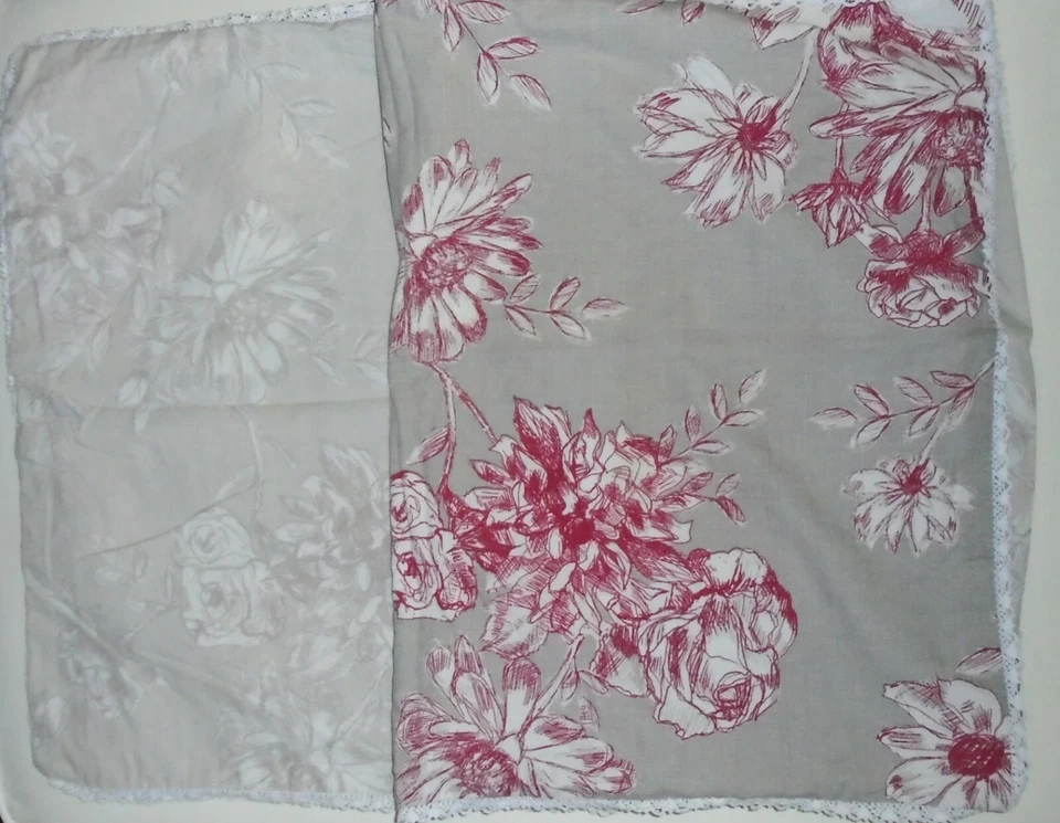 Next Floral 2 Pillowcases beige white red housewife cotton blend lace trim vgc - Image 2 of 4