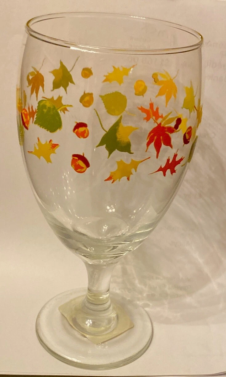 Thanksgiving Greenbrier International Fall Leaves Acorns Goblet Glass 16.25oz