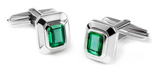 2.00 Carats Brilliant Cut Emerald In 935 Silver Men's Fashion Cuff Links