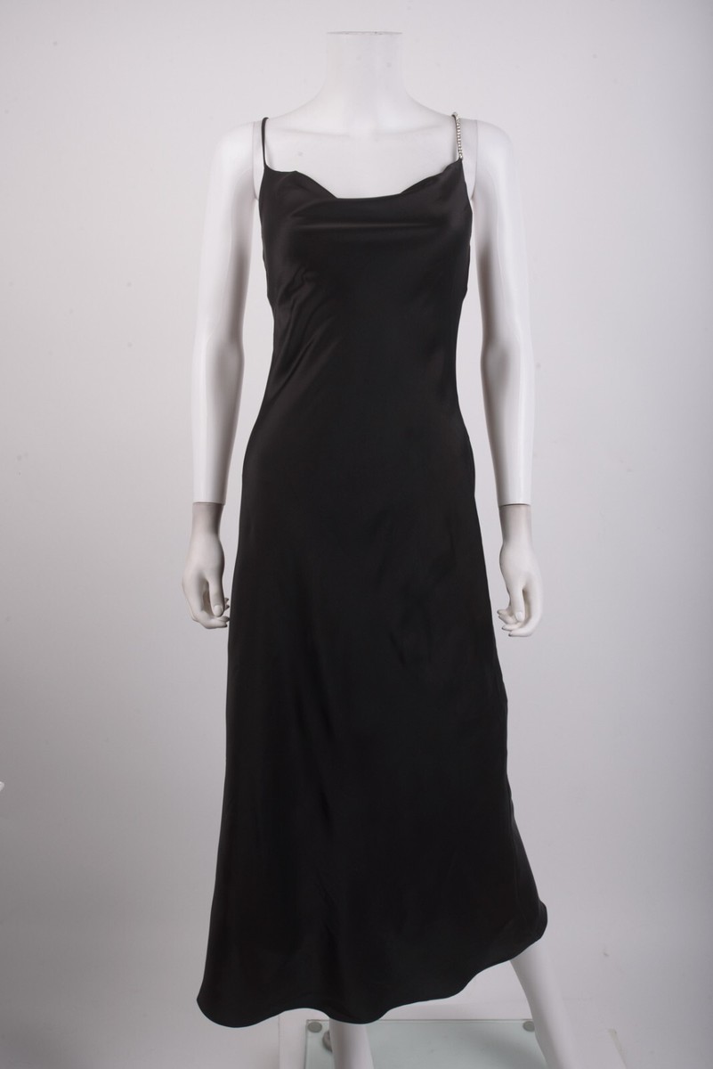 Zara Womens Rhinestone Strap Slip Dress Midi XS Black 2153/899 NWT