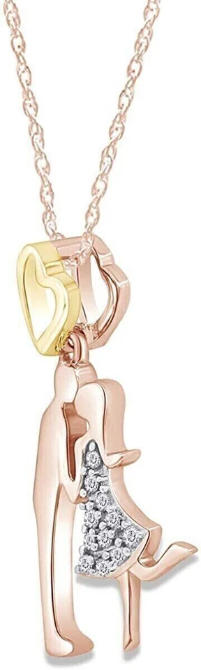 Colgante con dije de pareja de diamantes simulados de corte redondo de 1,00 quilates enchapado en oro rosa de 14 k Foto 2 de 4