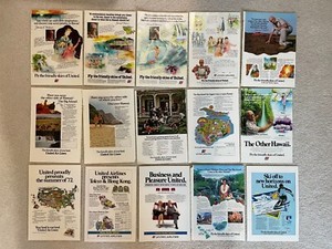 United Airlines Print Ads Lot of 15 - 1970's 1980's  10 x 7 -  Travel - Friendly