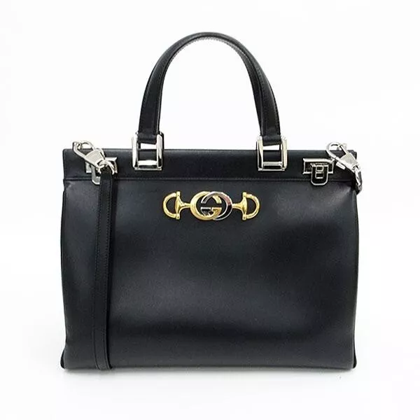 Sac fourre tout bandoulière GUCCI Zumi Medium 2 voies 564714 cuir noir authentique