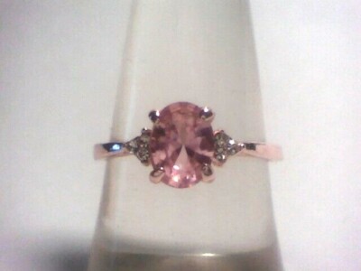 Pink Topaz Sparkler & Austrian Crystals 18Kt. Yellow Gold Plated Size 8