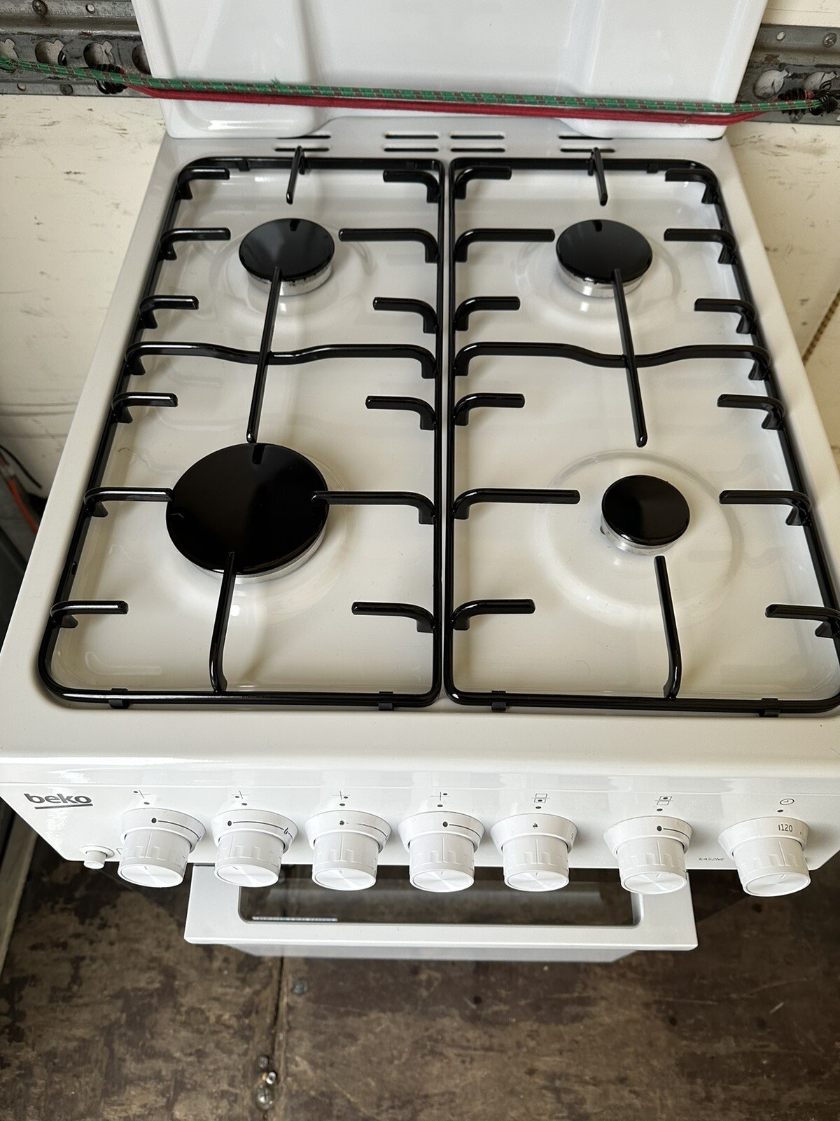 Gas cooker , high level grill , beko , white model Ka52new glass door very clean eBay