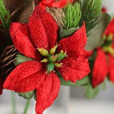 Package of 6 Rustic Artificial Poinsettia 9-1/2" Picks with Burlap Accents