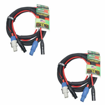 2 PowerCon Dual Link Cables 10 ft Blue A & XLR Male to Grey B & XLR Female Prox
