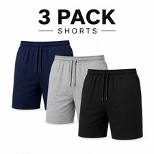 3 Pack Mens Fleece Shorts Sweat Summer Jogger Plain Jersey Jogging Pocket New