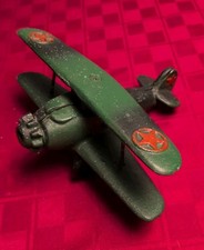 Vintage Cast Iron Toy BiPlane Plane 7" Wide 6" Long