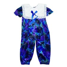 Vintage 1980s 90s Velvet Floral Toddler Romper - Sz 3T