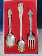Vintage Winthrop Gerber baby spoon w/ Oneida Rogers baby fork spoon silverplat