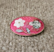Taxco Silver Brooch Inlaid Shell Flower Ladybug Signed Marked Silver