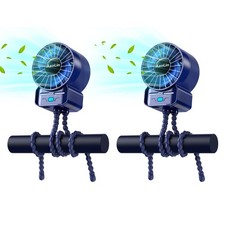 2 Pack Multifunctional Portable Stroller Fan 4 Speed 6600rpm High Speed Usb R...