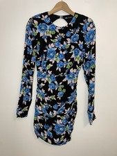 Zara Mini Dress XS Blue Floral Keyhole Back Occasional