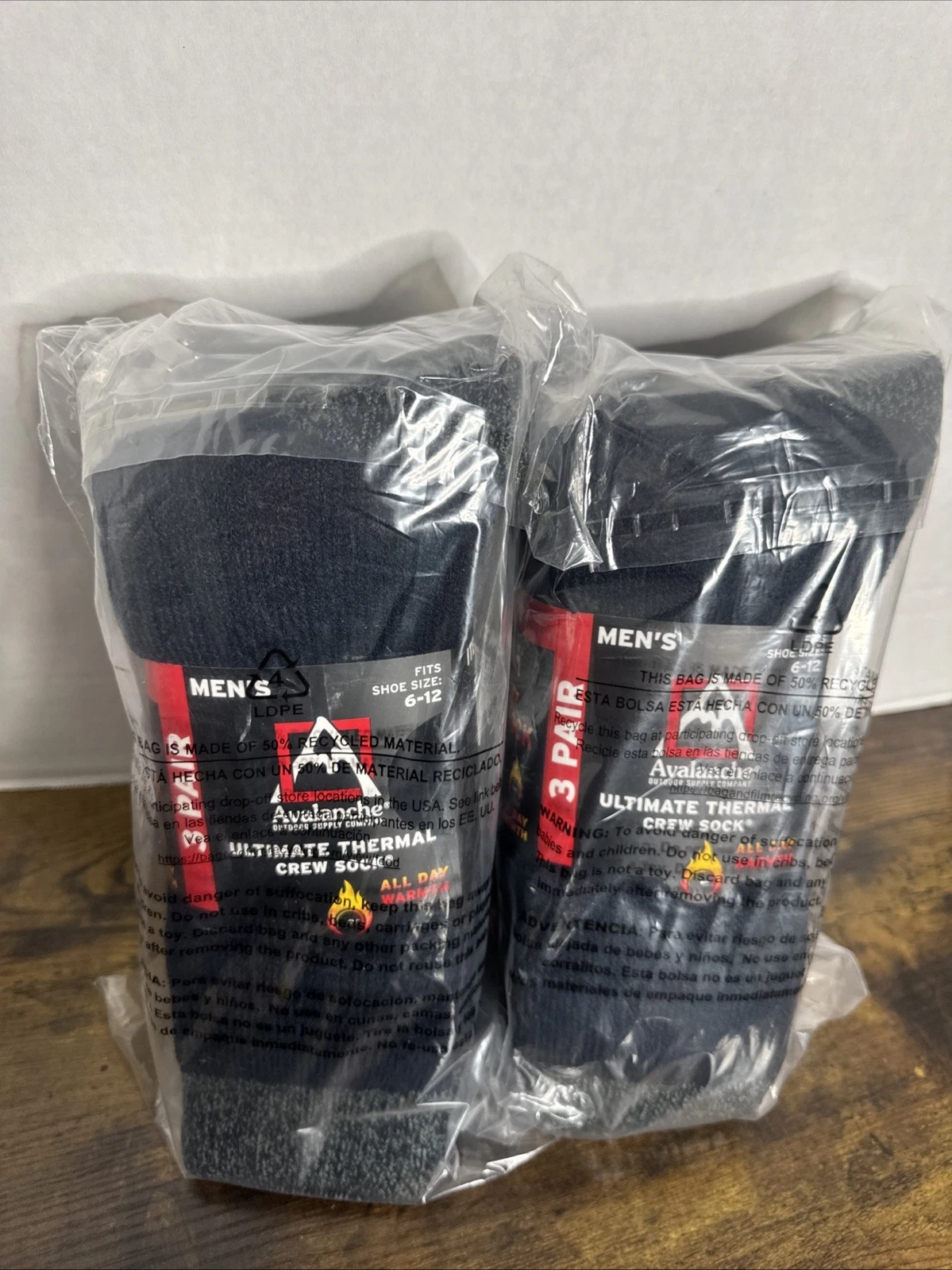 2 Pack 6 Pairs Avalanche Men's Ultimate Thermal Crew Socks Navy Blue Size 6-12