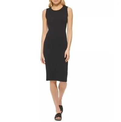 DKNY Jeans Women s Ribbed Knit Black Sleeveless Midi Dress, XL