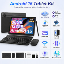 10.1" IPS HD Tablet Android 15 Pad 30GB 128GB ROM Octa-Core Wifi GMS Certified