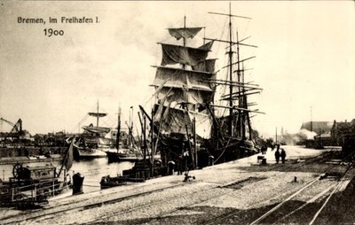Ak Hansestadt Bremen, Bremen, im Freihafen 1., 1900, Segelschiffe... - 5045830