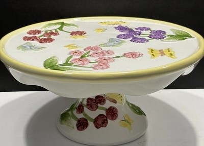 Everyday Gibson - Pedestal Cake Stand Plate - Butterflies Floral - 10  x 5  EUC
