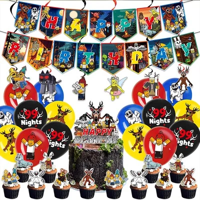 99 Nights in The Forest Kid Birthday Party Decoration Banner Balloon Cake Topper