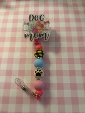 Dog Mom Paw Pink Badge Reel Handmade Quality Beads Keeps ID Visible