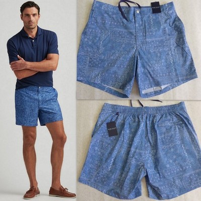 NWT PETER MILLAR  Crown Crafted Swim Trunk Shorts MS24XP03 in Blue Print L $110