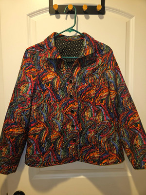 Women's Reversible Quilted Lined Button Jacket Geometric Black/Multicolor M