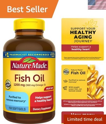 Heart Health Support: 1200 mg Omega 3 Fish Oil Softgels, 150 Count Bottles