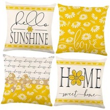 Summer Pillow Covers 18x18 Inch, Set of 4 Daisy Throw Pillow Covers Summer02
