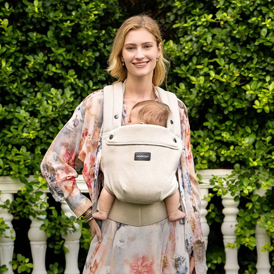 Portabebés Momcozy con lino de algodón natural - ámbar claro Foto 2 de 4